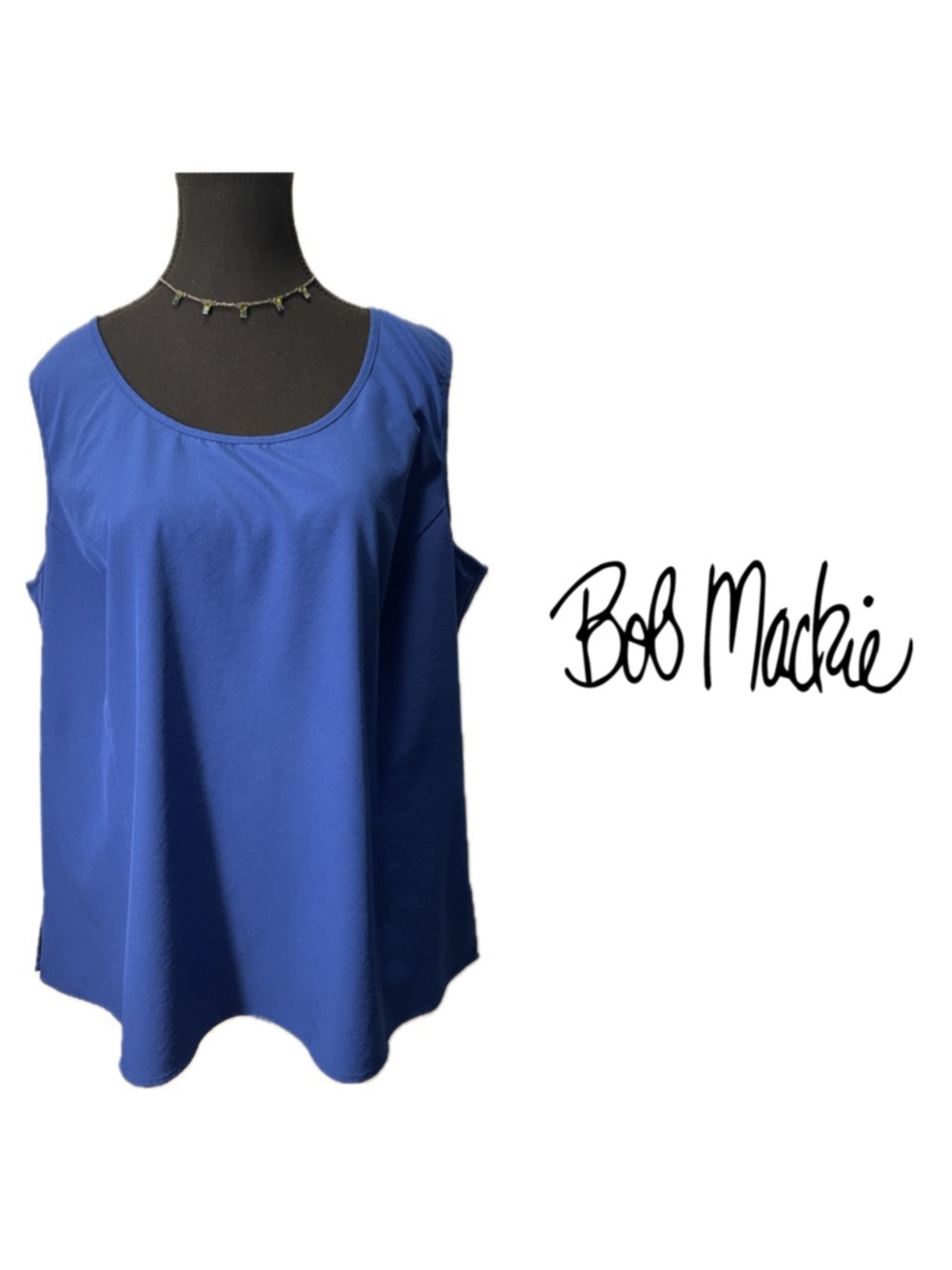 Vintage 90s Bob Mackie Wearable Art Cobalt Blue Tank Top Shell Capsule Lagenlook